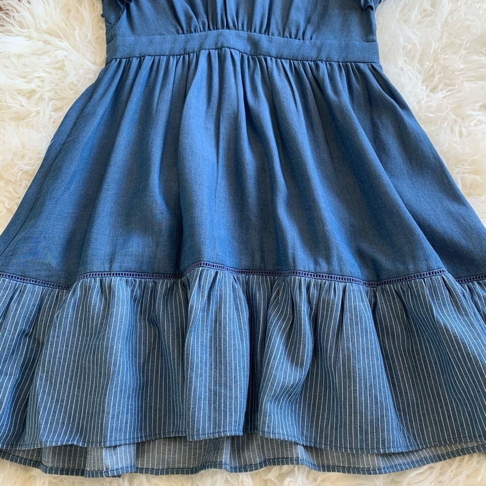 NEW KATE SPADE Chambray Fluffer Sleeve Ruffle Hem Indigo Mini Dress size 8 - Picture 15 of 16